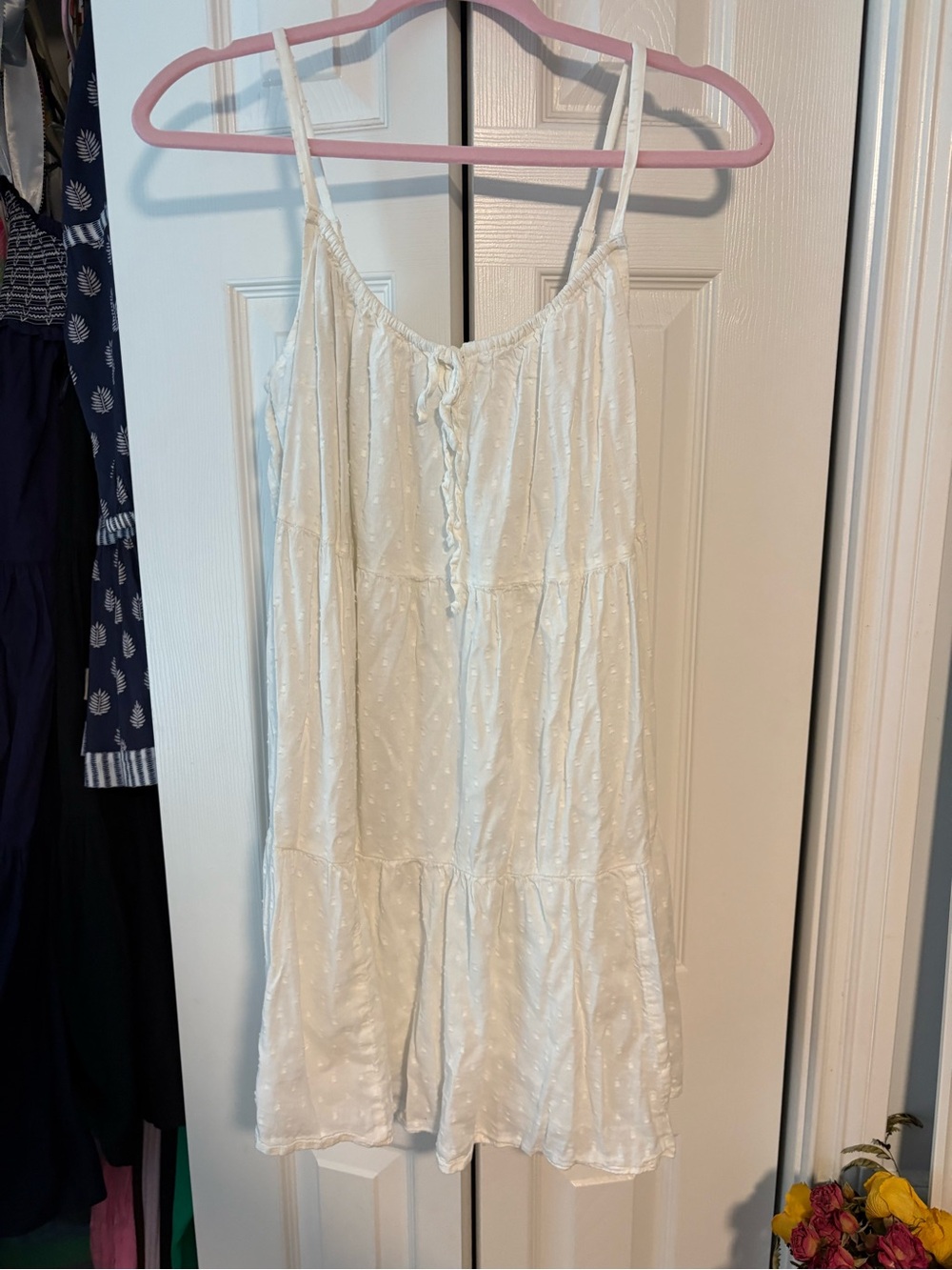 Old Navy White Swiss Dot Tie-Front Mini Dress